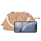 UPSONG Woven Dumpling Crossbody Bag for Women PU Leather Cloud Handbag Clutch Purse Soft Shoulder Bags with Detachable Strap, Apricot